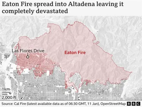 A graphic showing Eton's fire with Altadena