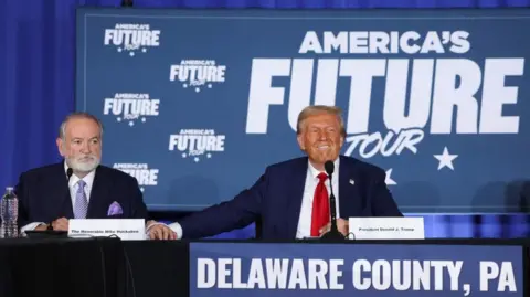 Reuters Mike Huckabee and Donald Trump are seen at a campaign event in Drexel Hill, Pennsylvania, US, October 29, 2024