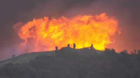 Reuters Firefighters battle the Palisades fire on January 11, 2025.